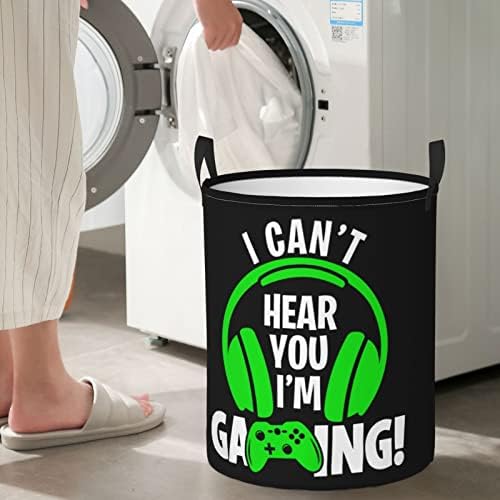 Fones de ouvido e gamepad redondo lavanderia cesto de armazenamento Bordações de roupas de roupas Bin para