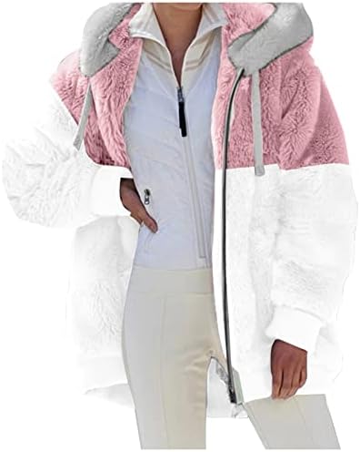 RMXEI Moda casual feminina solta cor de cor sólida e jaqueta de bolso de colarinho de lã
