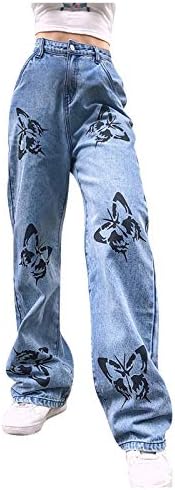 Calça feminina mais calças de calça impressa perna larga calça reta jeans jeans femininos jeans femininos