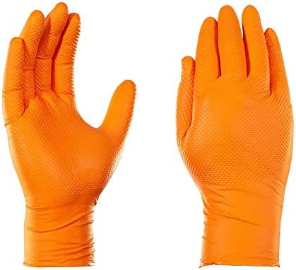 Gloveworks HD Luvas descartáveis ​​industriais de nitrila laranja, 8 mil, textura de diamante elevada livre de látex, 5 caixas de 100