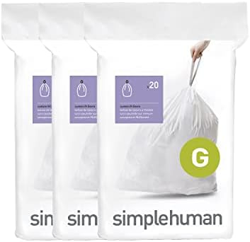 Código Simplehuman G Sacos de lixo de cordão personalizado em pacotes de dispensadores, 60 contagem, 30 litros / 8 galões, branco