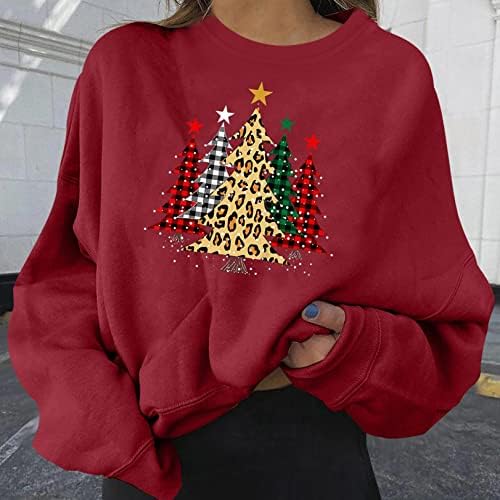 Camisces de Natal FMCHICO para mulheres moletom de tamanho grande Feliz Natal Crewneck de pullover de pullocatomia