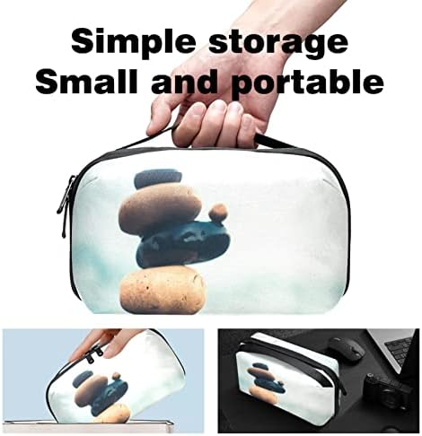 Organizador eletrônico Small Travel Cable Organizer Bag para discos rígidos, cabos, carregador, USB, cartão SD, paisagem zen de pedra