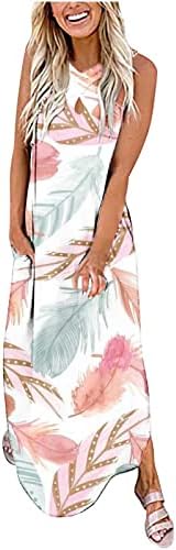 Mulheres Crossover de verão Vestido maxi sem mangas com bolsos vestidos de férias casuais com estampa floral de girassol