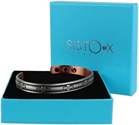 SISTO-X Slim Magnetic Copper Bangle Gothic Cruzes Design com acabamento de estanho por SISTO-X®
