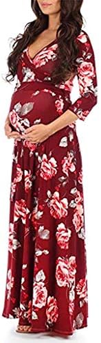 Vestido maxi de maternidade vestido de mulher de verão com cinto floral floral vestido de maternidade gravidez