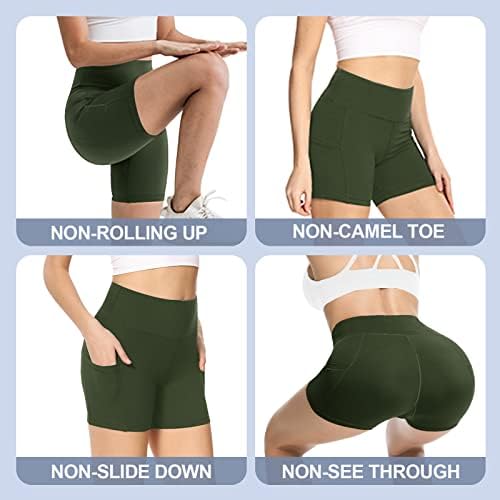 Shorts de motociclista Gayhay com bolsos para mulheres - Controle de barriga de cintura alta shorts de treino macio para corrida atlética de ioga