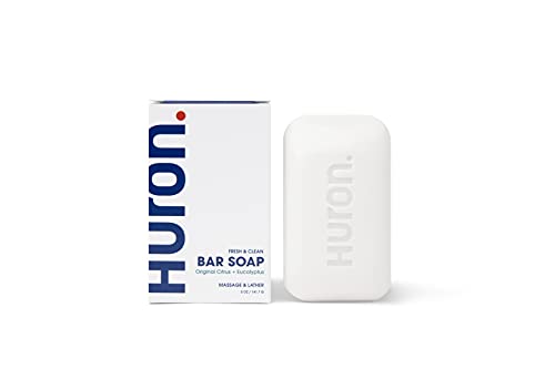 Sabão de barra Huron para homens - sabonete hidratante - sabão rico em vitamina com manteiga de karité e óleo de coco - mantém a pele limpa, lisa e hidratada - citros + eucalipto original, 1 bar