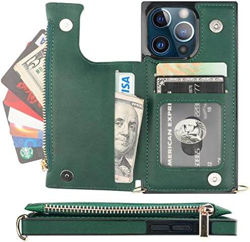 Caixa da carteira bocasal de crossbody para iPhone 13 Pro com suporte para cartões de bloqueio de bloqueio RFID, caixa de bolsa de fólio magnética, bolsa de zíper de couro PU com cordão de cordão destacável 6,1 polegadas 5g 5g