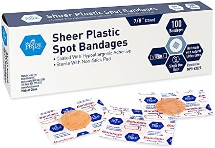 MED Pride Bandrages de ponto plástico- 7/8 ”pequenas bandagens redondas estéreis com almofada antiaderente