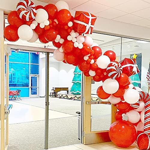 Christmas Balloon Garland Arch Kit - 160 Pacote Balões brancos de látex vermelho com canela de doce de caneta