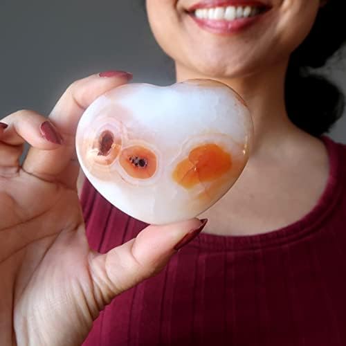 Cristais de cetim carneliano coração laranja branco pedra de cristal 2,75-3,0 polegadas
