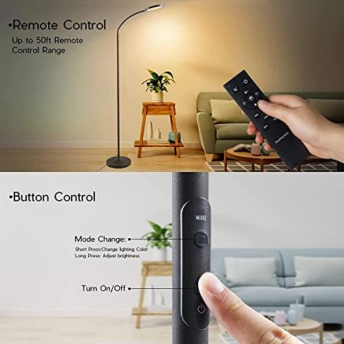 Lâmpadas de chão LED para sala de estar, luminária de chão de leitura moderna brilhante com temperaturas de cor de ajuste escasso e brilho, lâmpada em pé com controle remoto e controle de toque