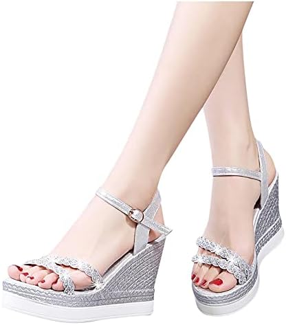Sandálias de cunha para mulheres de verão de verão lantejoulas de lantejoulas de peixe sapatos tornozelo sandálias de plataforma
