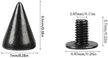 Otymiow 200 conjuntos de 9,5 mm pretos picos pretos pregos para roupas cone de bala de metal picos punk spikes parafuso de couro artesanal parafusos rápidos parafusos de arbusto