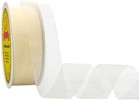 Leeqe Ivory Organza Ribbon 1-1/4 polegadas x 50yd fita de chiffon pura para embalagem de presentes, convites de casamento, decoração de festas, buquês de noiva, artesanato