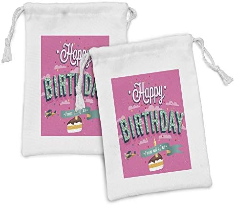Conjunto de bolsas de tecido de festa de aniversário de Ambesonne de 2, celebração deseja tipografia temática ao