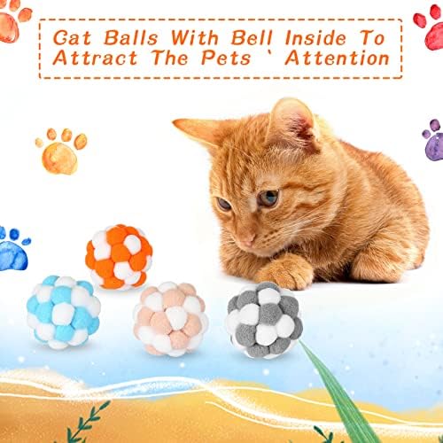 Junkin 6 PCs Bolas de brinquedo de gato com sino colorido de bolas difusas de gato pom pom pom bolas