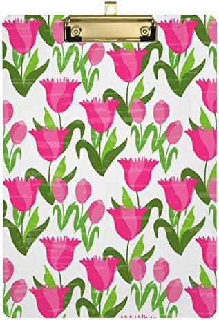 Alaza acrílica de transferência, tulipas rosa em uma prancha branca A4 tamanho padrão 9 x 12,5 com clipe de metal