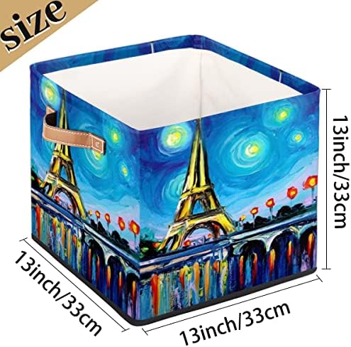 Gzleyigou Eiffel Tower Art Grandes caixas de armazenamento dobráveis, organizador de armazenamento de tecidos decorativos de lona de céu estrelado com alças, cestas quadradas Bin para prateleiras domésticas Presentes de armário de armário