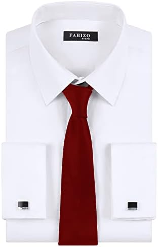 Fahizo Men's White Dress camisa francesa com punhos e gravata