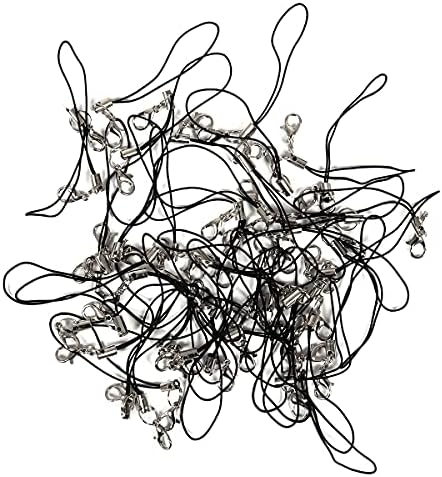 50 PCs Cabos de fecho de garras de lagosta preta, cordão de anel dividido de cordão para charme de telefone celular/unidade flash USB/chaveiro/acessórios de jóias artesanais