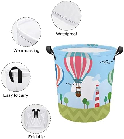 Balões de ar quente de cesta de lavanderia Over Lighthouse Design Lavanderia Torçando com Handles Saco
