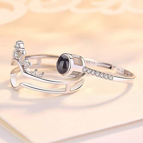 Anéis de casamento femininos moda 100 idiomas eu te amo anel de diamante simulado 2 in1 mulheres de noivado