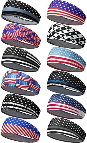 12 PCS Bandas de cabeça da bandeira americana para homens trepadeiras esportivas sem deslizamento elástico faixa
