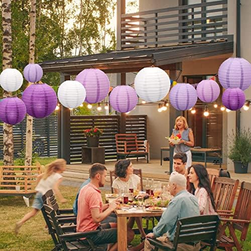 12 peças Lanternas de papel roxo decoração de festa chinesa japonesa lanternas roxas bola redonda lâmpadas de