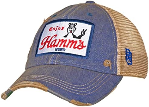 Hamm's Bear Mesh Vintage Mesh Snapback Hat Blue