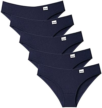 5 pacotes de roupas íntimas breves para mulheres sem show calcinha sexy de cor sólida com nervuras de biquíni tangas de biquíni tanga de cintura média calcinha