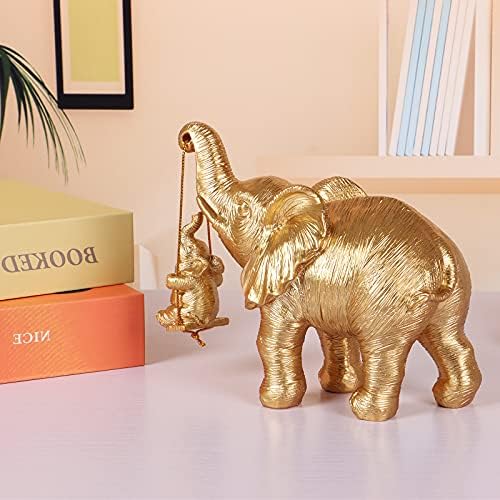 ZJ Whoest Elephant estátua. A decoração de elefante de ouro traz boa sorte, saúde, força. Presentes de elefante para mulheres, presentes da mãe. Decorações em casa, escritório, estante de estante de livros, prateleira, sala de estar