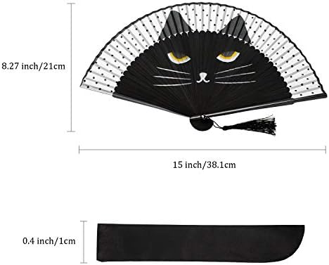Cartoon Cat Hand Fãs dobráveis ​​Fan Hand Hold Silk Fan Handheld Fan Black Cat Women Fan dobrável com