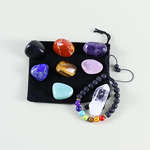NVZI Chakra Stones, Chakra Crystal Set com Pedra de Lava Black 7 pulseiras de chakra, cristais de cura, coisas