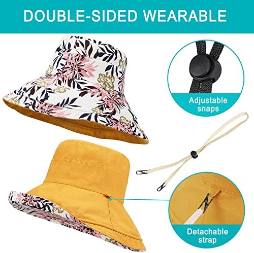 Chapéu de balde reversível glamourstar para mulheres UV Sun Protection Hat Brim Beach Summer Summer Hats dobrável Double-late