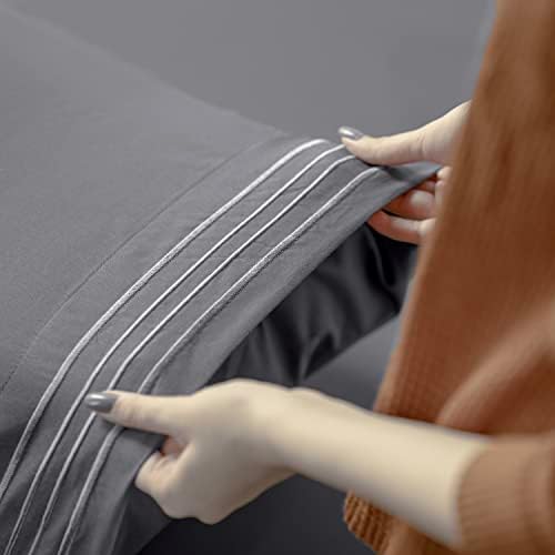 Utopia Bedding Queen Sheet - Microfibra macia 4 peças lençóis de luxo com bolsos profundos - travesseiros bordados - Folha de bolso de armazenamento lateral - folha plana
