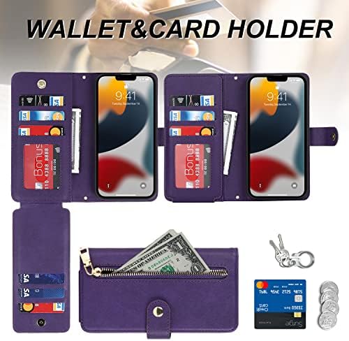 Ｈａｖａ ａ iPhone 12 Pro Max Phone Case Wallet com porta -carteira, iPhone 12 Pro Max Wallet para mulheres, Flip Folio Zipper Case com slots de cartão de crédito e pulseira de pulso -Purple