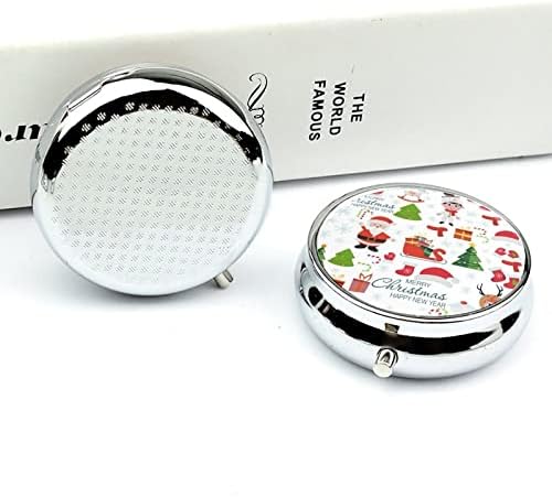 Caixa de pílula redonda Caixa de Natal Caixa de metal de metal organizador de comprimidos para bolsa de bolso e viagem 5 cm