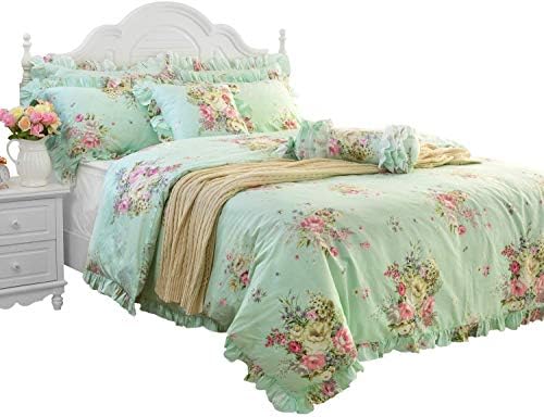 Usning Duvet Capa Conjuntos de cama rainha verde Floral 3 peças Cama estampada de flores vintage
