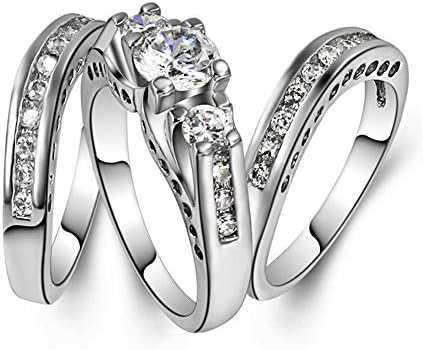 Jóias da moda GoldenChen Tamanho 6-10 Anéis de noivado de três em one Definir ródio de casamento 925 Sterling Silver CZ Anéis de casamento de cristal