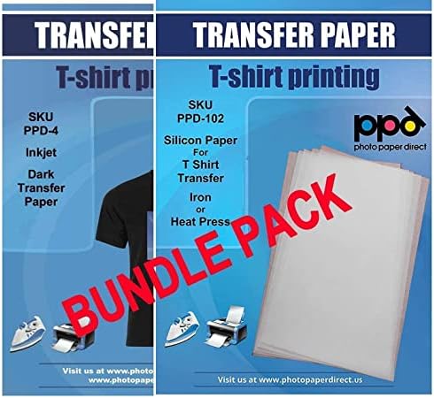 Pacote de jato de tinta PPD, pacote de camiseta escura de ferro transfere papel ltr 8,5x11 de 10 folhas