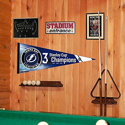 Tampa Bay Lightning 3 Time Cup Champions Pennant Banner Flag