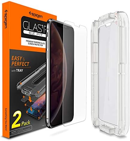 Protetor de tela de vidro temperado Spigen [GLASTR EZ FIT] projetado para iPhone XS / iPhone