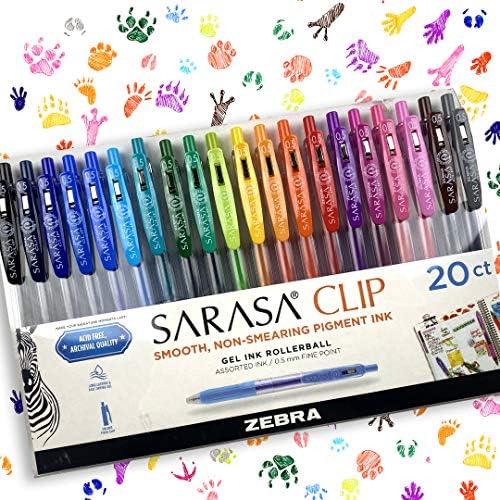 Caneta de gel de clipe de clipe de caneta zebra sarasa, ponto fino, 0,5 mm, cores variadas de arco-íris, 20 pacote