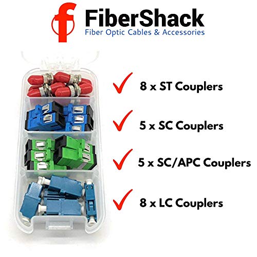 Fibershack - Kit de acoplador de fibra óptica para cabos ST, LC, SC, SC/APC. 4 estilos com 26 acopladores para