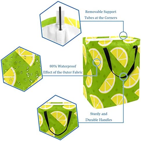 Padrão de limão Impressão verde Prinha colapsível cesto de roupa, cestas de lavanderia à prova d'água 60l Lavagem