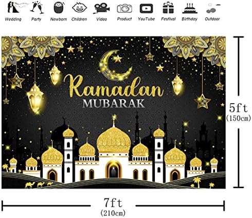 Aperturee Ramadan Mubarak Party Decorações Eid Mubarak cenário para casa muçulmana de 7x5 pés kareem