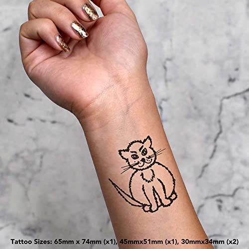 4 x tatuagens temporárias de 'gato' sentado