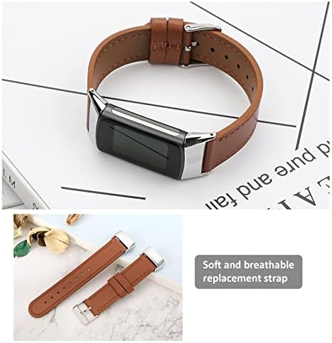 Sing F Ltd Leather Watch Strap Compatível com Fitbit Charge 5 Atividade Tracker para 150-210mm de pulso Substituição de tamanhos de relógio de relógio esportivo